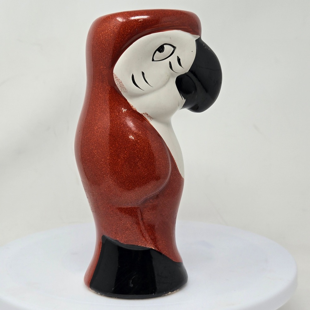 Vintage Parrot Tiki Mug Ceramic Red Glitter Bird Cocktail Glass DW125R
